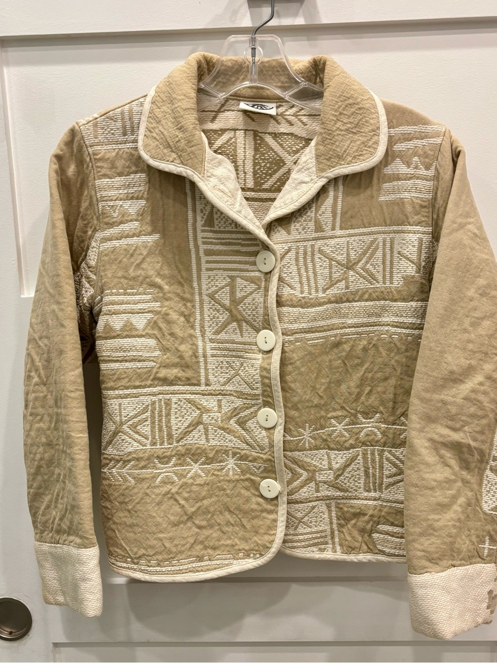 Vintage Produce Company Quilted Beige Embroidered Button-Front Jacket